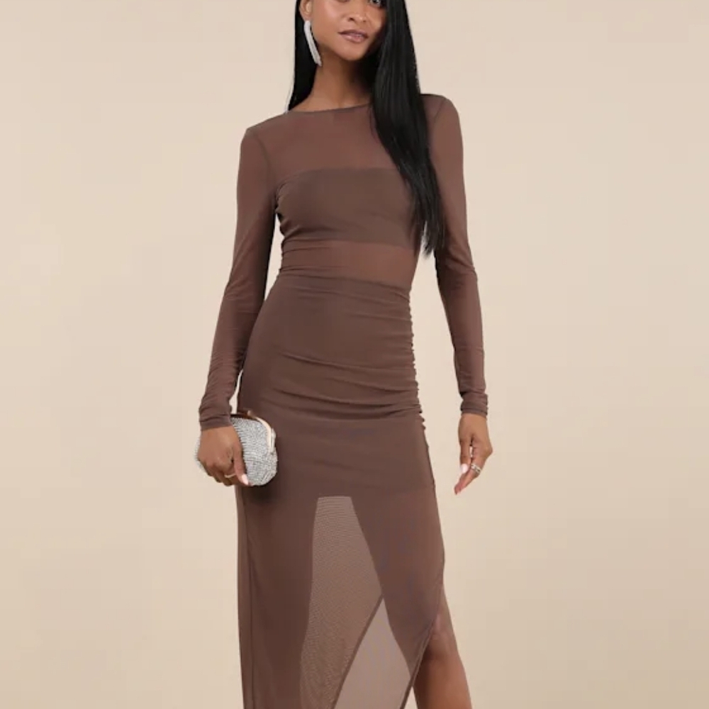 Lulu's Chic Brown Long Sleeve Dress